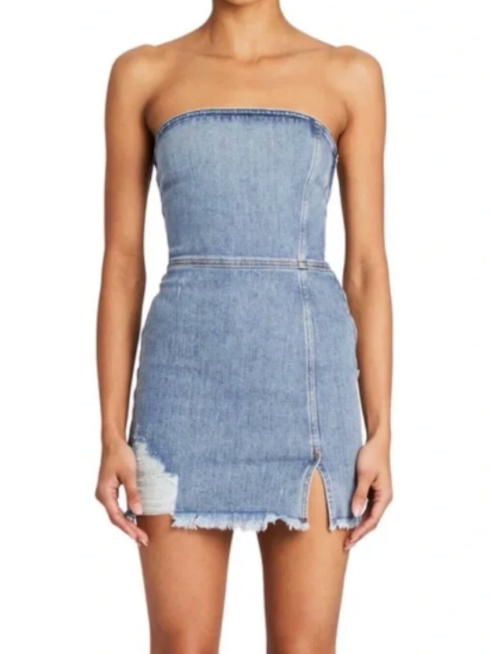 Seroya Leighton Denim Strapless Dress Small Side Zip Rodeo Festival Country